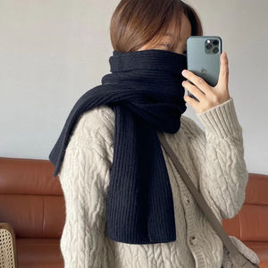 Mode longues enveloppes femme doux foulard épais <span class=keywords><strong>laine</strong></span> silencieux écharpe solide tricoté coton écharpe femmes hiver chaud châle 155*23cm - Product Image 2