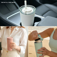 Bouteille 3-en-1 Esthétique et Bien-être, Shaker de Sport Isotherme avec Pot en Tritan et Mug de Voyage pour Café, Tasse à Eau en Acier Inoxydable 16/24oz
