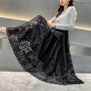 Falda Larga de Lana Plisada Estilo Hada, Elegante y Transpirable, con Gran Vuelo y Borde de Malla con Encaje y Técnicas Bordadas, Colección 2025 - Product Image 3