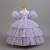 Robe de bal de princesse en tulle superposé à manches bouffantes, longueur ras du sol, pour filles de 1 à 12 ans, élégante, avec appliques florales 3D, écologique