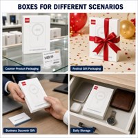 Boîte cadeau personnalisée pour bijoux, cosmétiques, collier, avec emballage de protection pour batterie externe, couverture rigide et bords droits.