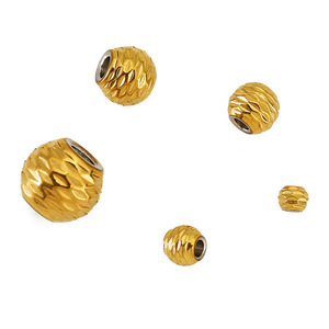 Fish Scale Round Beads Large Hole | 18K PVD Gold Plated Stainless Steel Textured <b>Spacer</b> for DIY Bracelet Necklace Jewelry - Product Image 1