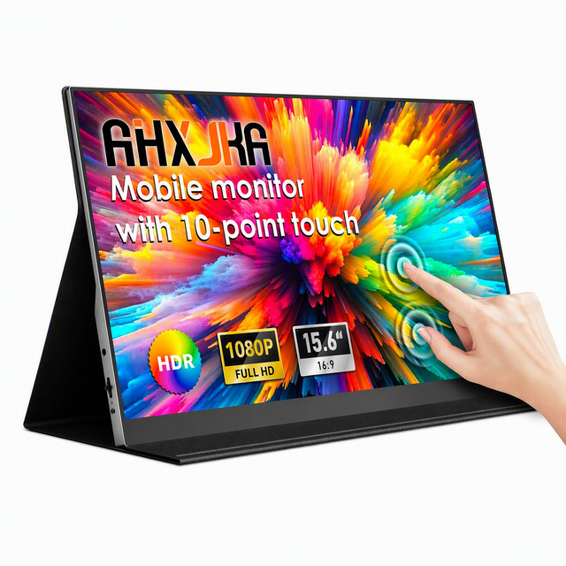 15.6 Inch Portable Monitor Touch Screen 1920x1080 IPS HDR 60Hz FHD Dual Speakers Leather Case for Phone PC Console