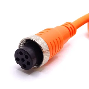 16mm Circular Metal Plug GX16 6 Pin Female Head Aviation Connector Electrical Cable with 2m PVC Orange