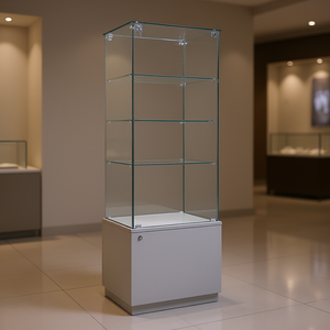 Vitrine moderne en verre 53x46x180cm, base gris clair avec porte à charnières verrouillable et trois étagères pour l'exposition - Product Image 3
