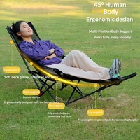 Fauteuil inclinable d'extérieur avec repose-pieds, chaise lune portable à dossier haut avec maille respirante réglable pour le camping et la pêche