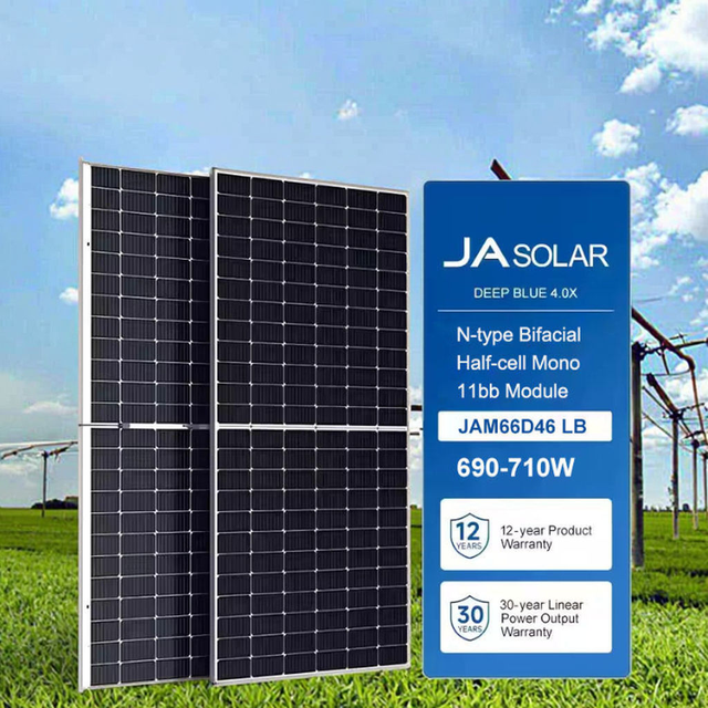 JA Solar JAM66D46 LB 690w 595W 700W 710W N-Type Bifacial Double-Glass HJT Photovoltaic Panel 22% Efficiency Wholesale Price