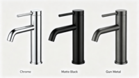 Robinet Mitigeur Monocommande Noir Mat pour Lavabo, à Poser sur Plan, en Laiton