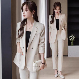 Women's Suit <b>Set</b> Loose Fit Two Piece <b>Office</b> Lady Style Three Quarter Sleeve Anti Wrinkle Business Leisure Wear - Product Image 2