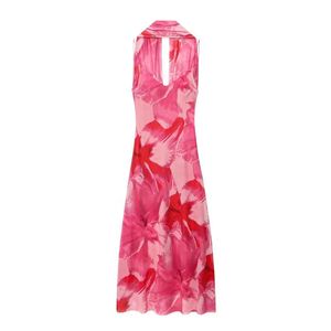 Vestido Maxi de Verano para Mujer, Casual, Cuello en V, Tirantes Finos, Diseño sin Espalda, Cintura Natural, Transpirable, Decorado con Bufanda - Product Image 5