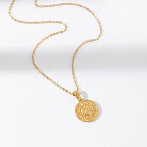 Penjualan terlaris grosir baja tahan karat 18K perhiasan emas kalung liontin cakram koin bunga matahari - Product Image 3