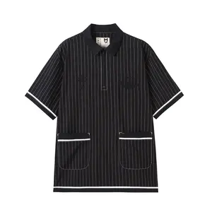 TongRui Logotipo Personalizado Casual Branco Pin Stripes Manga Curta 100% Algodão Marca Polo Shirt Para Homens