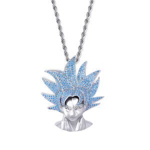 Collier pendentif hip-hop Dragon Ball <span class=keywords><strong>Super</strong></span> <span class=keywords><strong>Saiyan</strong></span> avec <span class=keywords><strong>cheveux</strong></span> <span class=keywords><strong>bleu</strong></span> glace, dessin animé japonais, zircone cubique, nouveau style - Product Image 6