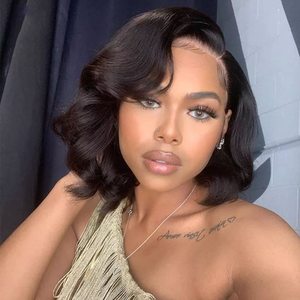 Parrucca corta capelli umani 13x4 in pizzo anteriore capelli umani parrucche per donne nere HD trasparenti larghe onde profonde corta parrucca brasiliana <span class=keywords><strong>Bob</strong></span> - Product Image 4