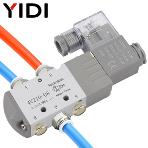 YIDI 4V210-08 AC DC 1/4 압축 공기 컴프레서 공압 제어 솔레노이드 밸브 <span class=keywords><strong>Airtac</strong></span> 타입 5/2 방향 밸브 피팅 키트 포함 - Product Image 6