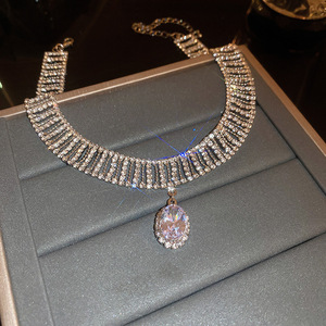 Kim Cương Dát Zircon Hình Học Giọt Nước Mát Mặt Dây Chuyền Cổ Chuỗi Sang Trọng Siêu Lấp Lánh Ăn Mặc Choker Vòng Cổ Cho Phụ Nữ - Product Image 4