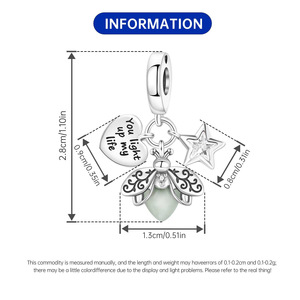 Colgante de luciérnaga en forma de corazón que brilla en la oscuridad, accesorio original de alta gama para pulseras DIY, venta al por mayor (estilo femenino) - Product Image 2