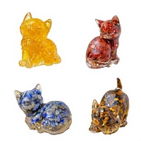 Décoration de bureau et de maison en résine époxy avec copeaux de pierre naturelle et cristal, motif chaton mignon, vente en gros, fabriqué en Chine
