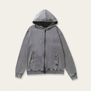 Sweat à capuche zippé pour homme, style Y2K, coupe ample, 100% coton, OEM, vintage, délavé à l'acide, molleton bouclette épais, respirant, écologique - Product Image 2
