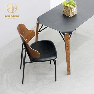 Silla de Comedor Popular de Madera de <span class=keywords><strong>Roble</strong></span> Americano con Respaldo Curvo, Muebles para Restaurante <span class=keywords><strong>y</strong></span> Cafetería, con Cuero <span class=keywords><strong>y</strong></span> Metal - Product Image 3