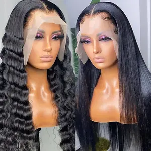 Amostra grátis Atacado Transparente Hd Full Lace Frontal Wig, Raw Virgin Brazilian Cabelo Humano Perucas Para Mulheres Negras