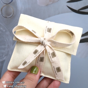 OEM/ODM Organic Cotton Canvas <b>Envelope</b> Bag Custom Logo Screen Printed Rings Bracelet <b>Gift</b> Cotton Dust Pouch with Bow - Product Image 5