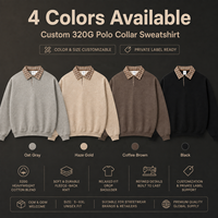 Sweat-shirt à col polo épais 320 GSM pour homme, motif écossais, style Old Money, coupe décontractée, épaules tombantes, personnalisable OEM