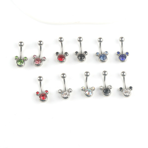 Minimalista solo cristal Rhinestone Mickey vientre anillo ratón <span class=keywords><strong>ombligo</strong></span> <span class=keywords><strong>Piercing</strong></span> cuerpo joyería <span class=keywords><strong>Acero</strong></span> quirúrgico <span class=keywords><strong>Acero</strong></span> inoxidable principal - Product Image 2