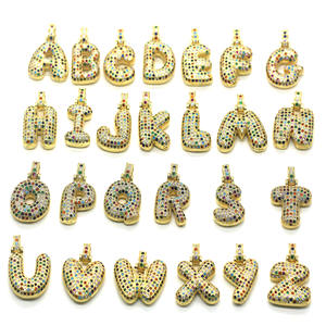 Zirkoon Pavé Bubbel Initiaal Charm Gouden Engelse Alfabetische Hangertjes A-Z Letters <span class=keywords><strong>Charms</strong></span> Grote Letter voor DIY Sieraden Accessoires - Product Image 6
