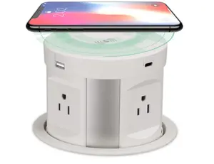 Automatic Pop up Outlet Wireless Charger Power Strip Surge Protector Recessed 4 AC Plug + Type A and Type C USB Port Outlet