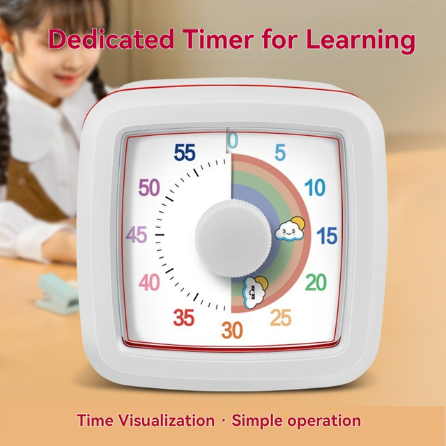 Visual Children's Self-Discipline Artifact Study Kitchen Timer Rainbow Design Plastic Time Manager with Homework Reminder