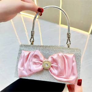 New <b>Cross</b>-border European American Retro Full Bow <b>Chain</b> Small Square Evening Bag Rhinestone Hand Bag Polyester Cover Tanjing - Product Image 6