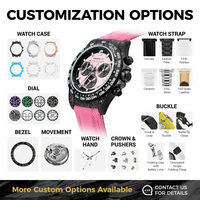 Montre mécanique ronde de luxe Day-tona pour hommes-boîtier en fibre de carbone, cristal saphir avec aiguilles luminescentes, bracelet en toile rose