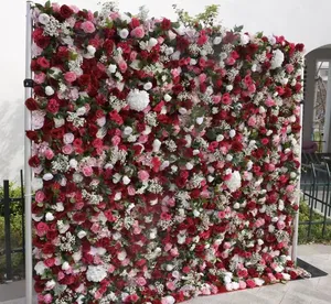 <span class=keywords><strong>Mur</strong></span> <span class=keywords><strong>de</strong></span> fleurs artificielles Q66, toile décorative 3D enroulable avec roses en soie, toile murale florale - Product Image 1