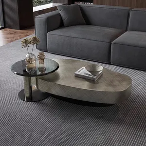 Luxury Villa creative design modern simple living room compass rotating glass coffee table