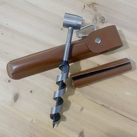 Broca manual de acero inoxidable de longitud extendida para carpintería, herramienta multifunción de supervivencia al aire libre con mango de PU y tornillo manual