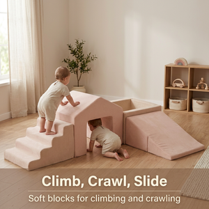 Set da gioco modulare rosa OEM ODM per bambini, blocchi in schiuma per <span class=keywords><strong>arrampicata</strong></span> con tunnel, scivolo e gradini per asilo nido, vendita all'ingrosso - Product Image 1