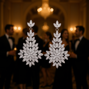 Pendientes de Araña con Flores de Oro Blanco E1709, Cristales de Estrás con Microincrustaciones, Joyería de Lujo para Bodas - Product Image 2