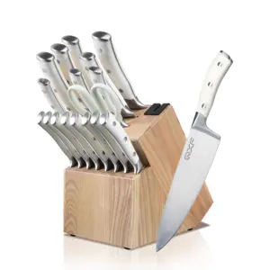 طقم سكاكين مطبخ معدني ألماني 1.4116 مكون من 18 قطعة عالي الكربون 3.5 - 8.5 بوصة طقم سكاكين طاهٍ مع شكل سكين خشبي