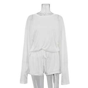 Soft Breathable Fashionable 2025 Summer <strong>Clothes</strong> Sexy Casual White <strong>See</strong> <strong>Through</strong> 2 Piece Blouse T-Shirt And Shorts Set For <strong>Women</strong> - Product Image 4