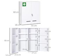 Armoire à pharmacie en acier à double porte, armoire à pharmacie murale blanche avec revêtement en poudre et charnières piano pour la maison