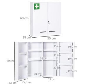 Armoire à pharmacie en acier à double porte, armoire à pharmacie murale blanche avec revêtement en poudre et charnières piano pour la maison - Product Image 5