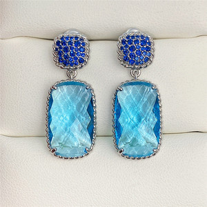 Orecchini Pendenti Lunghi di Lusso con Zirconi Quadrati Oversize, Imitazione Acquamarina, Gioielli da Donna - Product Image 6