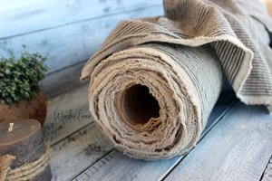 Vente en gros de tissu de lin rayé 115 '' / 292cm de largeur supplémentaire/rayures grises naturelles/lin lavé doux au mètre ou au mètre 100% lin - Product Image 2