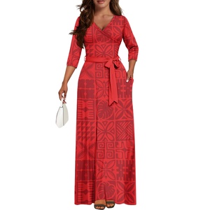 Fashion Trendy Casual natale <span class=keywords><strong>rosso</strong></span> polinesiano samoano tribale affascinante abito lungo a <span class=keywords><strong>maniche</strong></span> <span class=keywords><strong>lunghe</strong></span> elegante e sottile Maxi abito - Product Image 2