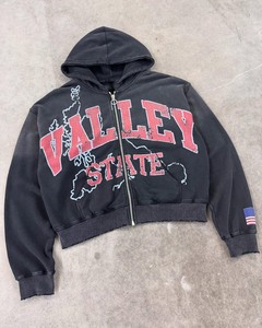 Oem & ODM Chất lượng cao của nam giới hoodie thời trang in ấn kỹ thuật số thiết kế rửa lỗ quá trình của nam giới dây kéo Hoodie - Product Image 5