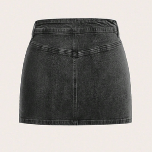 <span class=keywords><strong>Jupe</strong></span> Courte Mini en <span class=keywords><strong>Jean</strong></span> pour Femme, Taille Haute, Fermeture Éclair, Logo Personnalisé, Design Uni, Mode d'Été de Haute Qualité - Product Image 2