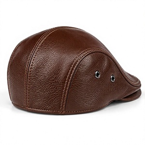 Gorra plana de cuero PU marrón estilo vintage con patrón de cocodrilo en relieve y costuras en contraste, estilo vintage para hombre, uso casual. - Product Image 2