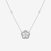 Collier pour femme en argent sterling 925 plaqué or avec pendentif fleur trèfle et charme CZ