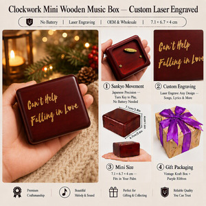 Caja de Música Miniatura Color Vino Tinto, Caja de Música Sankyo de Madera con Manivela, 18 Notas, Diseño Personalizado, Vintage, para Juegos, Películas, Anime, Joyería - Product Image 2